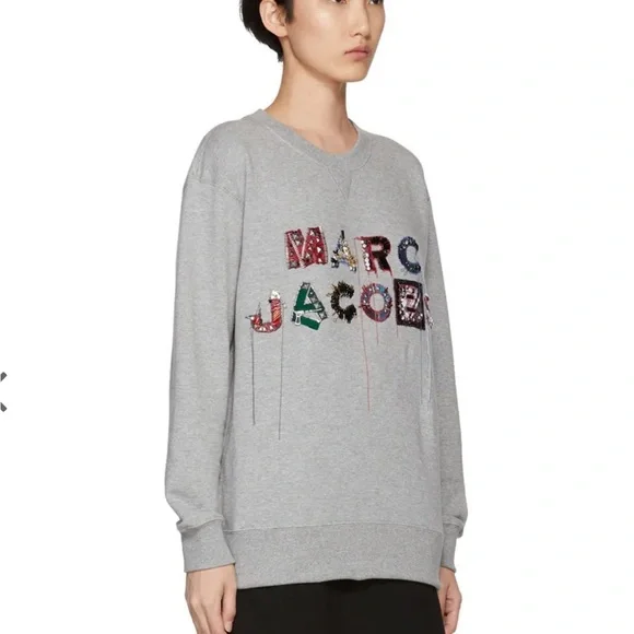 Marc Jacobs Gray Crewneck Sweater with Graphic Design - Picture 2 of 12